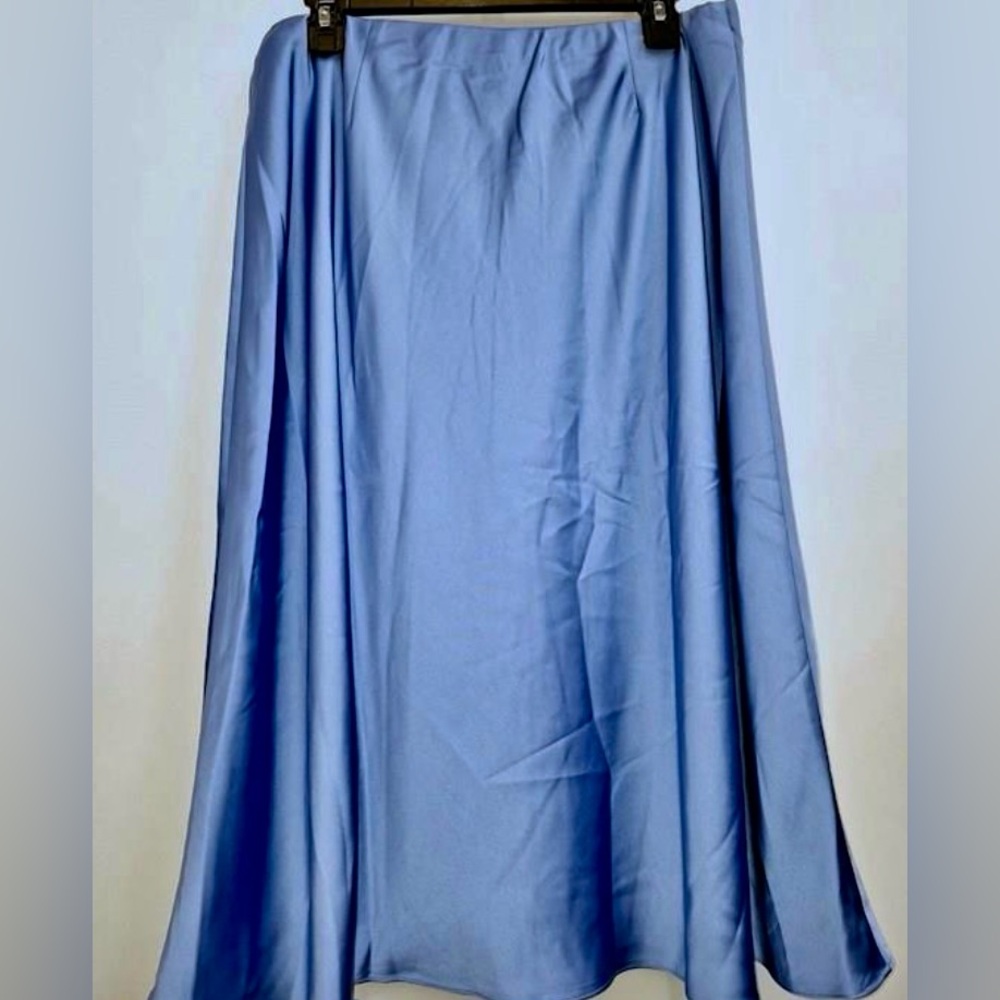 * New J Jill Ceil Blue Satin Fabric A-Line Skirt SZ Medium Tall *